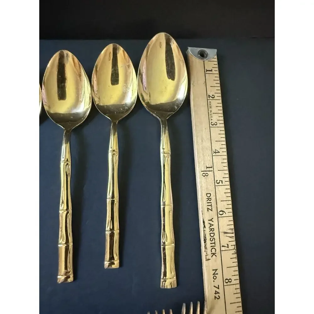 Rebacraft Bamboo Gold Plated Flatware (34) Pieces Tableware Modern Cottage MCM
